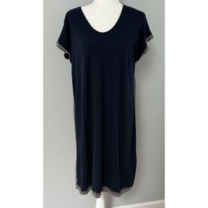 J Jill Relaxed Embroidered T-Shirt Dress Size‎ M Pure Jill Navy Blue Pullover